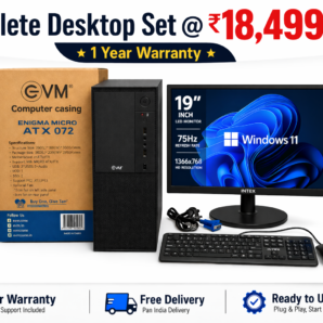 Refurbished Desktop PC Set | Intel Core i5 6th Gen | 8GB RAM | 256GB SSD | 19” Intex Monitor | Keyboard & Mouse | Windows 10/11 | 1 Year Warranty
