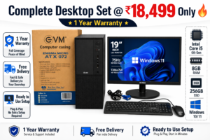 Refurbished Desktop PC Set | Intel Core i5 6th Gen | 8GB RAM | 256GB SSD | 19” Intex Monitor | Keyboard & Mouse | Windows 10/11 | 1 Year Warranty